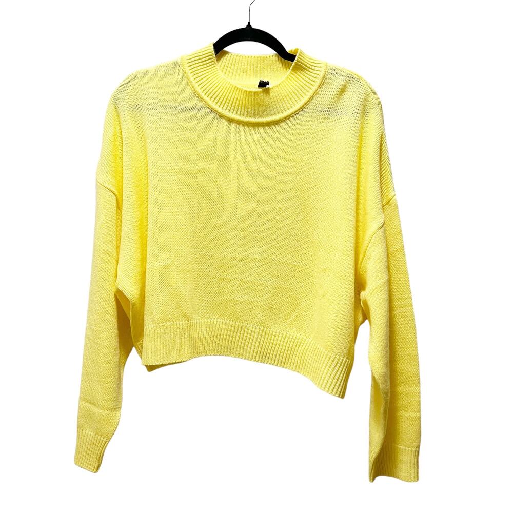 H&M Divided Cropped Sweater Yellow Mock Neck Balloon Sleeve Pullover Size XL